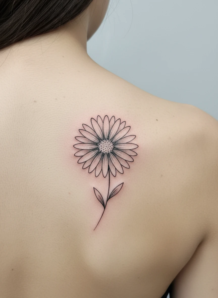 April Daisy Minimal Floral Tattoo