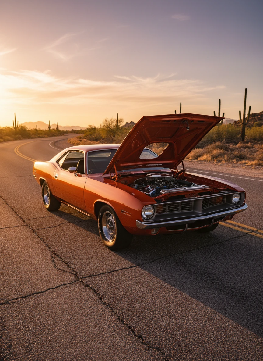 Classic Muscle Car at Sunset