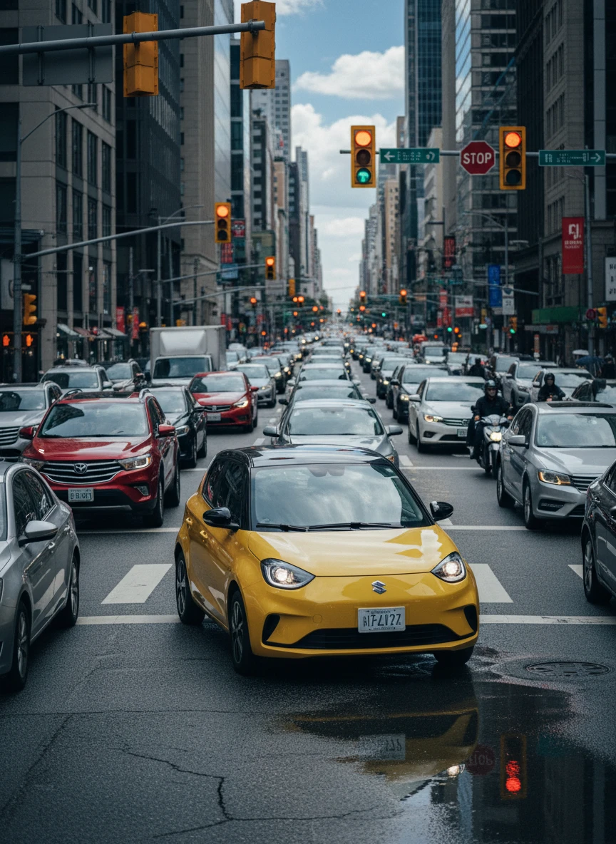 Compact City Car in Traffic