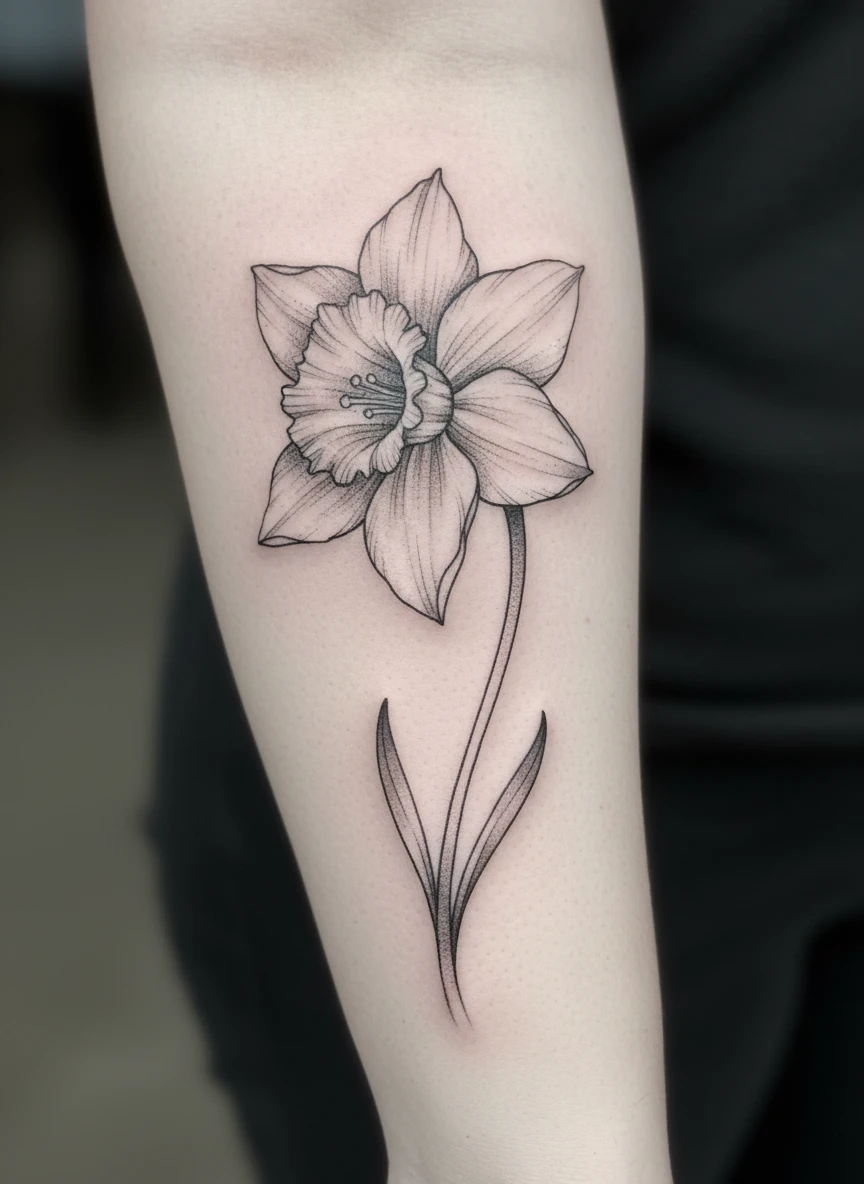 March Daffodil Botanical Linework