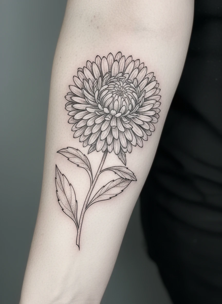 September Aster Fine Botanical Tattoo